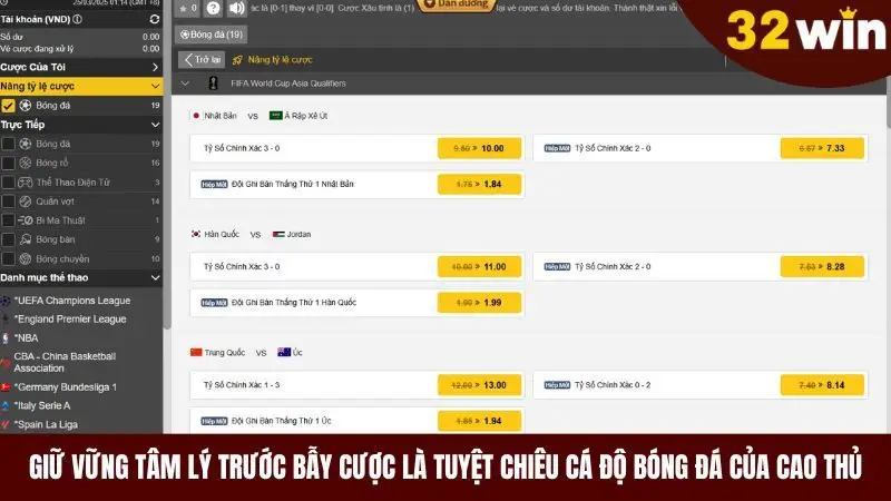 Giữ tâm lí sáng suốt là tuyệt chiêu cá độ bóng đá chỉ cao thủ mới biết