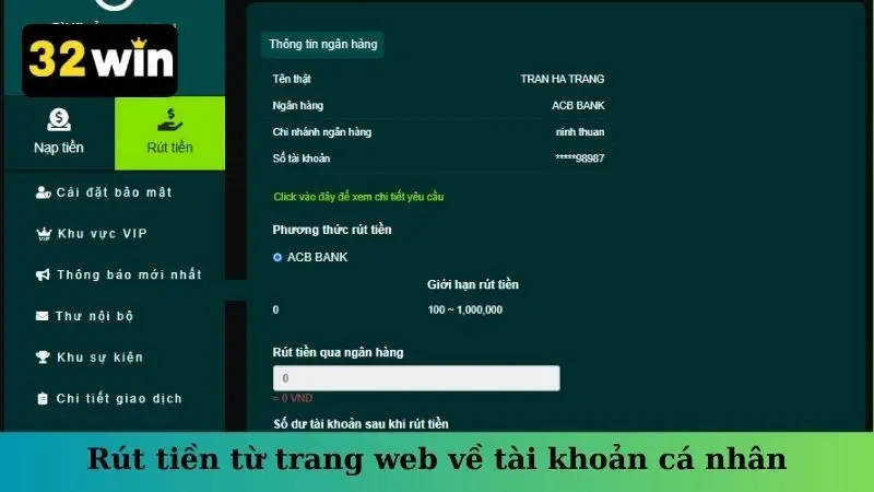 Rút tiền từ trang web về tài khoản cá nhân