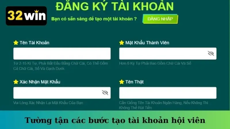 Tường tận các bước tạo tài khoản hội viên