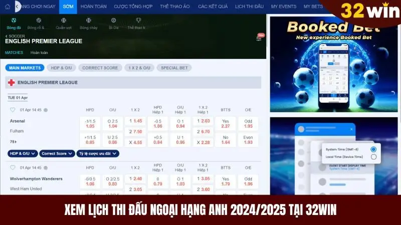 Xem lịch thi đấu ngoại hạng Anh năm 2024/2025 mới nhất tại 32win